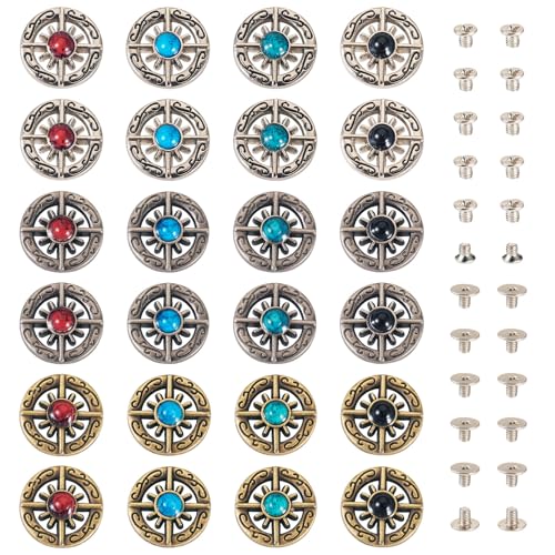 Beadthoven 24 Sets Schraubknöpfe, flache runde dekorative Nieten, Legierung, synthetischer Türkis, Retro-Schraubnieten, Vintage, dekorative Schnalle für Geldbörsen, Taschen, Lederhandwerk Beadthoven 24 Sets Schraubknöpfe, flache runde dekorative Nieten, Legierung, synthetischer Türkis, Retro-Schraubnieten, Vintage, dekorative Schnalle für Geldbörsen, Taschen, Lederhandwerk von BB Beadthoven