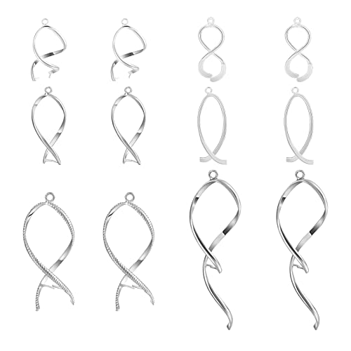 Beadthoven 24 Stück Spiralanhänger, Quetschbügel-Verschlüsse, 6 Stile, gedrehte, lineare Messing-Eispickel, Quetsch-Clips, Platin, baumelnde Charm-Perlen-Haken-Verbindungsverschlüsse für Ohrringe von BB Beadthoven