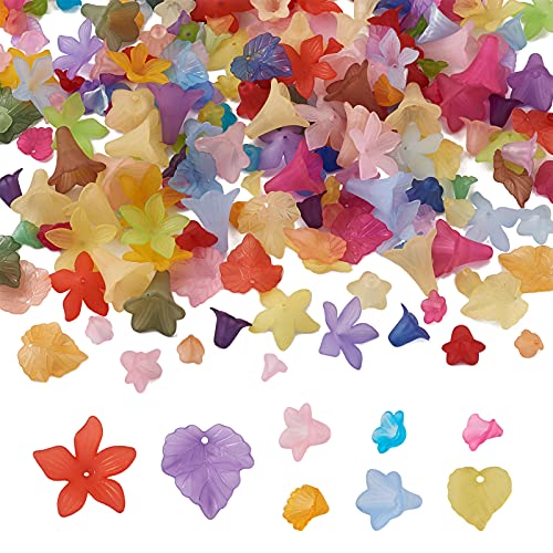 Beadthoven Acrylperlen in Blumen-Form, transparent, gefrostet, gebohrt, Acryl, Ahornblatt, Blumenperlen für Halsketten, Ohrringe, Schmuckherstellung, 8 Stile, 240 Stück von BB Beadthoven