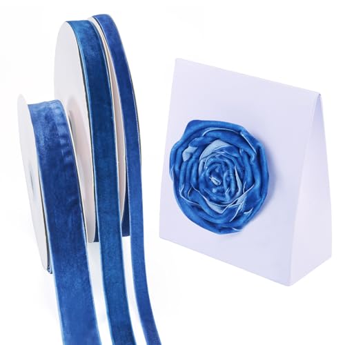 Beadthoven 3 Größen einzelnes weiches luxuriöses Samtband an der Seite Samtband, dekorative Bastelbänder zum Verpacken, Verpacken, Party-Dekoration, marineblau von BB Beadthoven