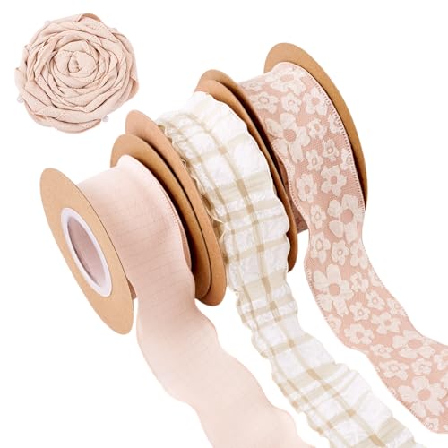 Beadthoven 3 Rollen Faltenband Polyester Bänder 40mm breit Blumenband Kariertes Band zum Einwickeln von Haarschleife Hochzeit Party Home Decor Antik Weiß von BB Beadthoven