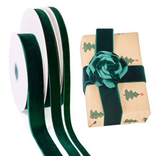 Beadthoven 3 Rollen dunkelgrünes Samtband, 3/8 Zoll, 5/8 Zoll, 2,5 cm, einseitiges Stoff-Samtband, Weihnachtsbänder für Geschenkverpackung, Kranz, Dekoration, Haarschleifen, Blumenstrauß, Hochzeit Beadthoven 3 Rollen dunkelgrünes Samtband, 3/8 Zoll, 5/8 Zoll, 2,5 cm, einseitiges Stoff-Samtband, Weihnachtsbänder für Geschenkverpackung, Kranz, Dekoration, Haarschleifen, Blumenstrauß, Hochzeit von BB Beadthoven
