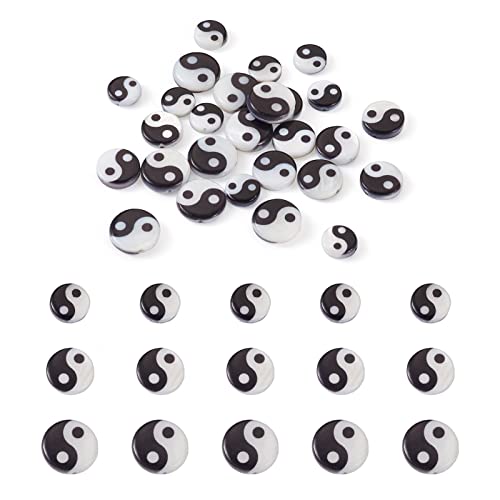Beadthoven 30 Stück natürliche Muschelperlen flach rund mit Yin Yang Muster schwarz weiß Tai Chi Diagramm Perlen für DIY Armband Halskette Schmuckherstellung Beadthoven 30 Stück natürliche Muschelperlen flach rund mit Yin Yang Muster schwarz weiß Tai Chi Diagramm Perlen für DIY Armband Halskette Schmuckherstellung von BB Beadthoven
