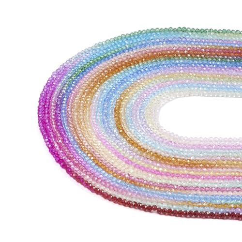 Beadthoven 3000 Stück/20 Stränge, facettierte Glasperlen, Stränge, 3 mm, 20 Farben, Rondelle-Perlen, Glasperlen, Großpackung für DIY-Halsketten, Handwerk, Schmuckherstellung von BB Beadthoven