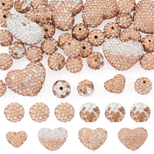 Beadthoven 38 Stück Strass-Ton-Perlen in Herzform, runde Form, handgefertigt, Polymer-Ton, Strass, Pavé-Fassung, funkelnde Disco-Perlen für DIY, Handwerk, Handy-Charms, Armband, Stifte, heller Beadthoven 38 Stück Strass-Ton-Perlen in Herzform, runde Form, handgefertigt, Polymer-Ton, Strass, Pavé-Fassung, funkelnde Disco-Perlen für DIY, Handwerk, Handy-Charms, Armband, Stifte, heller von BB Beadthoven