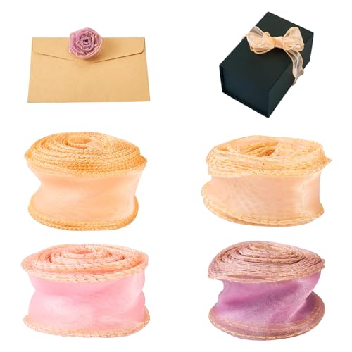 Beadthoven 4 Rollen schillernde Chiffon-Organzabänder, 45 mm, glitzernd, durchscheinend, Organzaband mit Draht, für Geschenkverpackungen, Hochzeitsstrauß, Schleifen, Dekoration, Bastelarbeiten, 4 Beadthoven 4 Rollen schillernde Chiffon-Organzabänder, 45 mm, glitzernd, durchscheinend, Organzaband mit Draht, für Geschenkverpackungen, Hochzeitsstrauß, Schleifen, Dekoration, Bastelarbeiten, 4 von BB Beadthoven