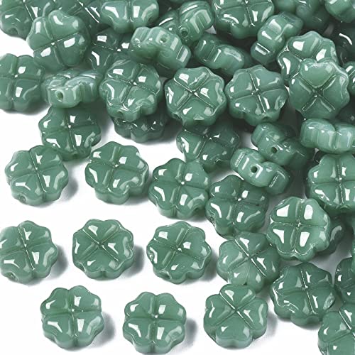 Beadthoven 50 Stück grüne Jade-Glasperlen, Kleeblatt-Imitation, vierblättriges Kleeblatt, lose Abstandshalter, Glücksschmuckherstellung, Dekoration von BB Beadthoven