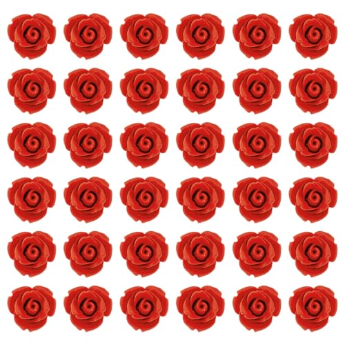 Beadthoven 50 Stück rote Rose Cinnabar Perlen Detail geschnitzte Blume Spacer Perlen 12,5 mm Rosenblätter Link Charms Perlen für Valentinstag Hochzeit Dekoration Verzierung Handwerk Loch: 1,5 mm von BB Beadthoven