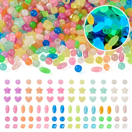 Beadthoven 500 Stück sortierte leuchtende Acrylperlen, Herz, oval, Rautenperlen, leuchten im Dunkeln, rund, lose Abstandshalter, Perlen für DIY-Schmuckherstellung Beadthoven 500 Stück sortierte leuchtende Acrylperlen, Herz, oval, Rautenperlen, leuchten im Dunkeln, rund, lose Abstandshalter, Perlen für DIY-Schmuckherstellung von BB Beadthoven
