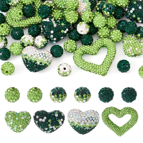 Beadthoven 58 Stück Strass-Ton-Perlen in Herzform, runde Form, handgefertigt, Polymer-Ton, Strass, Pavé-Fassung, funkelnde Disco-Perlen für DIY-Ohrringe, Armbänder, Stifte, Handwerk von BB Beadthoven