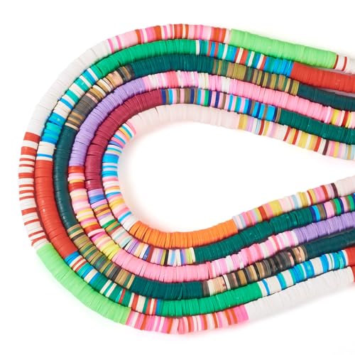 Beadthoven 6 Stränge, handgefertigte Polymer-Ton-Perlen, 6 mm, Heishi-Perlen, flache, runde Scheibenperle für Freundschaftsarmbänder und Sommer-Schmuckherstellung von BB Beadthoven