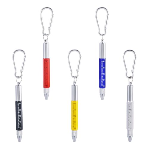 Beadthoven 6-in-1-Multitool-Stifte in 5 Farben, Aluminium, Mini-Stifte mit Feder-Karabinerhaken, Lineal, Schraubendreher, Touchscreen-Eingabestift, Zweikopf-Kugelschreiber für Büroangestellte, Männer von BB Beadthoven
