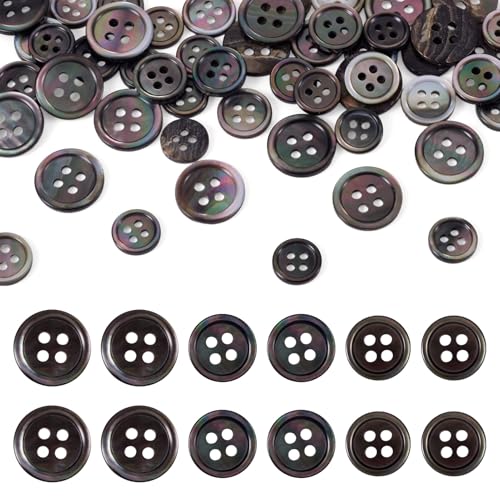 Beadthoven 60 Stück 3 Größen natürliche Muschelknöpfe, 4 Löcher, flache runde Muschelknöpfe zum Nähen, Basteln, Handarbeit, Ornament, Schwarz Beadthoven 60 Stück 3 Größen natürliche Muschelknöpfe, 4 Löcher, flache runde Muschelknöpfe zum Nähen, Basteln, Handarbeit, Ornament, Schwarz von BB Beadthoven