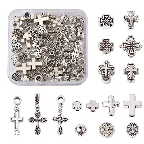 Beadthoven 70 Stück 14 Stile tibetisches Silber Kreuz Kreuz Abstandshalter Perlen Metall Religiöse Kreuz Baumeln Charms Anhänger für Schmuck Basteln Loch: 1-5 mm von BB Beadthoven