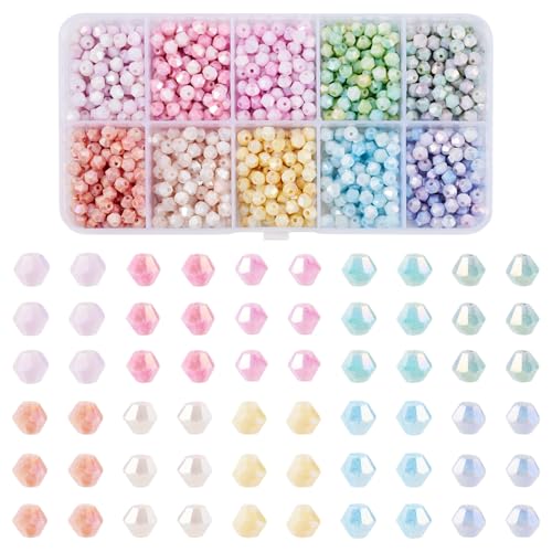 Beadthoven 940 Stück facettierte Doppelkegel-Glasperlen, Pastellfarbe, Briolette-Kristallperlen, klein, lose, undurchsichtige Edelstein-Abstandhalter, Großpackung mit Box für Armbänder von BB Beadthoven