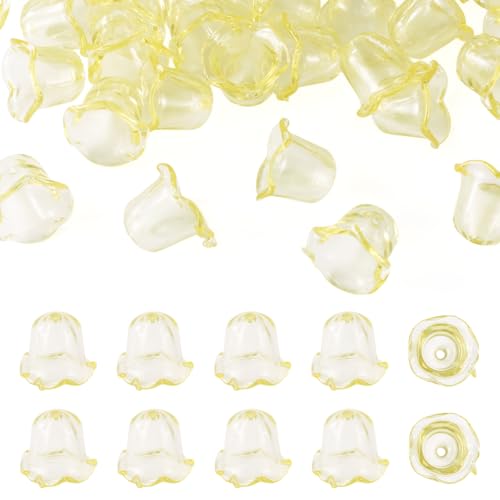 Beadthoven Acryl-Blumen-Perlenkappen, transparent, Blumenkappenende, verschiedene Tiere, Abstandshalter für DIY-Windspiele, Handwerk, Schmuckherstellung, Zubehör, Gelb, 30 Stück von BB Beadthoven