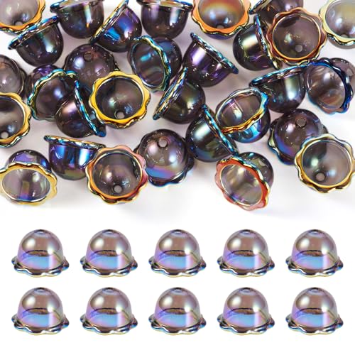 Beadthoven Acryl-Perlenkappen, AB-Farbe, Blumen-Endkappen, Windspiel-Perlen für DIY-Windspiele, baumelnde Ohrringe, Halsketten, Schwarz, 30 Stück von BB Beadthoven