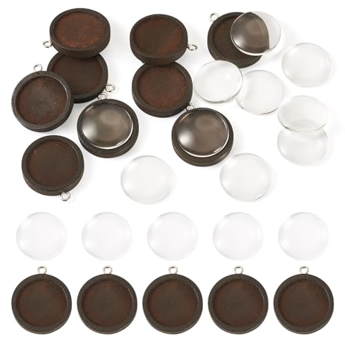 Beadthoven Anhänger aus natürlichem Holz, 25 mm, rund, Cabochon-Einfassungen, Rohlinge mit 10 klaren Glas-Cabochons für Bastelarbeiten, Foto-Schmuckherstellung, Kaffeefarben, 10 Stück Beadthoven Anhänger aus natürlichem Holz, 25 mm, rund, Cabochon-Einfassungen, Rohlinge mit 10 klaren Glas-Cabochons für Bastelarbeiten, Foto-Schmuckherstellung, Kaffeefarben, 10 Stück von BB Beadthoven