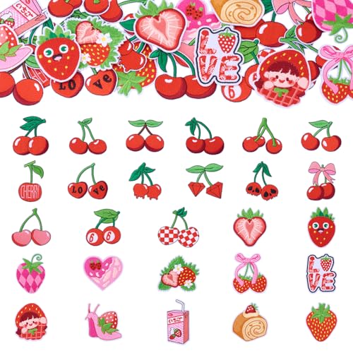 Beadthoven Aufnäher zum Aufbügeln, Motiv: rote Kirsche, Erdbeere, niedliche Früchte, zum Aufnähen, Reparatur, bestickte Applikation, Kuchen, Herz, Verzierung für Kleidung, Jeans, Hüte, Rucksack Beadthoven Aufnäher zum Aufbügeln, Motiv: rote Kirsche, Erdbeere, niedliche Früchte, zum Aufnähen, Reparatur, bestickte Applikation, Kuchen, Herz, Verzierung für Kleidung, Jeans, Hüte, Rucksack von BB Beadthoven