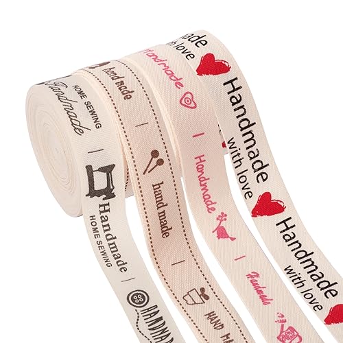Beadthoven 20 Meter Baumwollband, 1,6 cm breit, handgefertigt mit Liebesband, Herz-bedruckt, gewebte Baumwolle, besticktes Etiketten, Geschenkpaket, Zubehör (4 Bündel) von BB Beadthoven