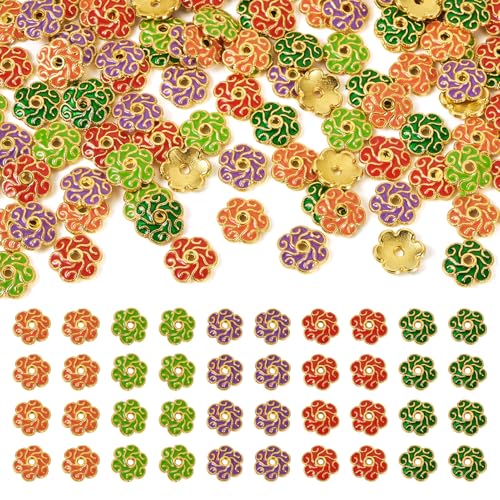 Beadthoven Blumen-Perlenkappen, 5 Farben, goldene Emaille, Metall-Abstandshalter, Endkappen, Vintage-Stil, bunte Legierung, Perlen, Endperlen für Schmuckherstellung, Armband, Halskette, Ohrringe, 200 Beadthoven Blumen-Perlenkappen, 5 Farben, goldene Emaille, Metall-Abstandshalter, Endkappen, Vintage-Stil, bunte Legierung, Perlen, Endperlen für Schmuckherstellung, Armband, Halskette, Ohrringe, 200 von BB Beadthoven