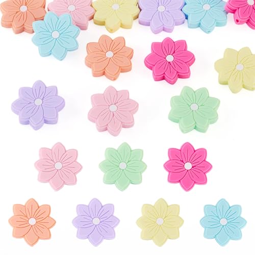 Beadthoven Blumen-Silikonperlen, 7 Farben, weiches Gummi-Silikon, doppelseitig, Blumenperlen für Bastelarbeiten, Armbänder, Schlüsselanhänger, Telefon, Schlüsselband, Schmuckherstellung, Loch: 2 mm Beadthoven Blumen-Silikonperlen, 7 Farben, weiches Gummi-Silikon, doppelseitig, Blumenperlen für Bastelarbeiten, Armbänder, Schlüsselanhänger, Telefon, Schlüsselband, Schmuckherstellung, Loch: 2 mm von BB Beadthoven