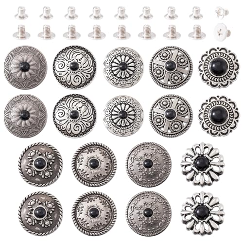 Beadthoven Dekorative Nieten aus Legierung, Gravur, Blumenmuster, flach, rund, Schraubverschluss, schwarz, Türkis, Retro, Schraubnieten für Geldbörse, Taschen, Lederhandwerk, 18 Stück Beadthoven Dekorative Nieten aus Legierung, Gravur, Blumenmuster, flach, rund, Schraubverschluss, schwarz, Türkis, Retro, Schraubnieten für Geldbörse, Taschen, Lederhandwerk, 18 Stück von BB Beadthoven