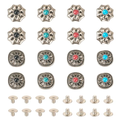 Beadthoven Dekorative Nieten aus Legierung, Gravur, flache runde Blumenform, Knöpfe mit Schraubverschluss, Türkis, Retro-Schraubnieten für Geldbörsen, Taschen, Lederarbeiten, 32 Stück Beadthoven Dekorative Nieten aus Legierung, Gravur, flache runde Blumenform, Knöpfe mit Schraubverschluss, Türkis, Retro-Schraubnieten für Geldbörsen, Taschen, Lederarbeiten, 32 Stück von BB Beadthoven