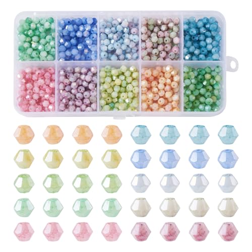 Beadthoven Doppelkegel-Glasperlen, 940 Stück, 10 Farben, Nachahmung, Edelstein, facettiertes Glas, Rocailles, AB-farbbeschichtet, Kristallperlen für Schmuckherstellung, 4,2–4,9 x 3,9 mm Beadthoven Doppelkegel-Glasperlen, 940 Stück, 10 Farben, Nachahmung, Edelstein, facettiertes Glas, Rocailles, AB-farbbeschichtet, Kristallperlen für Schmuckherstellung, 4,2–4,9 x 3,9 mm von BB Beadthoven