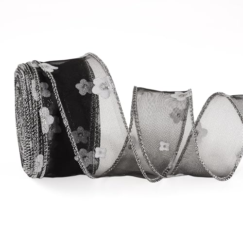 Beadthoven Durchsichtiges Organzaband, 40 mm breit, Blumen-Mesh-Bänder, Polyesterbänder mit Blume für Hochzeit, Blumenstrauß, Dekoration, Basteln, Nähen, Schwarz, 20 m Beadthoven Durchsichtiges Organzaband, 40 mm breit, Blumen-Mesh-Bänder, Polyesterbänder mit Blume für Hochzeit, Blumenstrauß, Dekoration, Basteln, Nähen, Schwarz, 20 m von BB Beadthoven