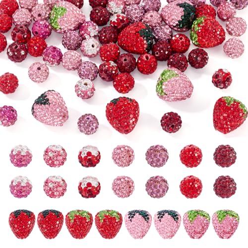 Beadthoven Erdbeer-Ton-Strassperlen, 10 mm, runde Kristall-Discokugel-Perlen, glitzernde Edelsteine, Diamant-Strass-Abstandshalter für DIY-Armbänder, Ohrringe, Halsketten, Schlüsselanhänger von BB Beadthoven