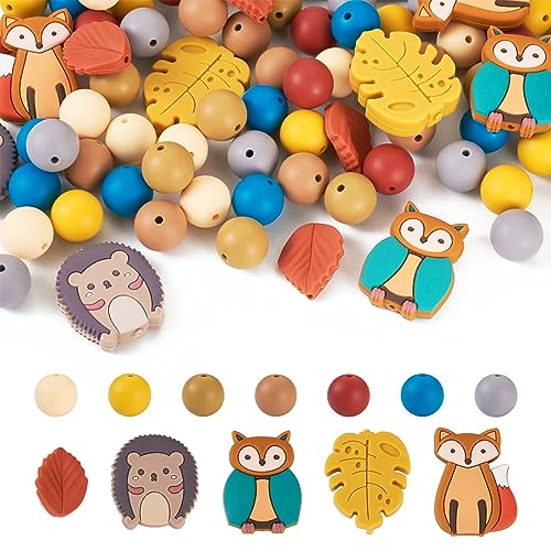 Beadthoven Fuchs-/Eule-, Kawaii-Silikonperlen, Igel, Ahorn, Gummiperlen, Tierblatt, Herbstthema, rund, lose Abstandshalter für DIY-Armband, Halskette, Schmuckherstellung von BB Beadthoven