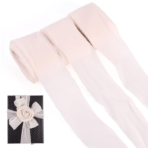 Beadthoven Geschenkband mit ausgefranstem Rand, 36 mm, durchsichtiges Band zum Verpacken von Hochzeitseinladungen, Brautstrauß, Bastelzubehör, Weiß, 3 Rollen Beadthoven Geschenkband mit ausgefranstem Rand, 36 mm, durchsichtiges Band zum Verpacken von Hochzeitseinladungen, Brautstrauß, Bastelzubehör, Weiß, 3 Rollen von BB Beadthoven