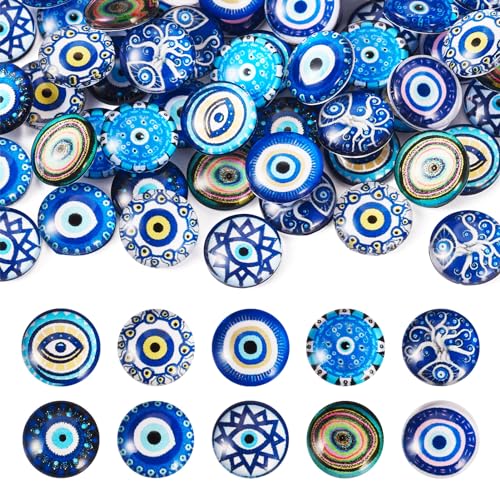 Beadthoven Glas-Cabochons, 12 mm, 10 Stile, halbrunde Glas-Cabochons, blaue flache Rückseite, Glaskuppeln für Bastelarbeiten, Scrapbooking, Halsketten, Ohrringe, Armbänder, Ringe, Schmuckherstellung, von BB Beadthoven