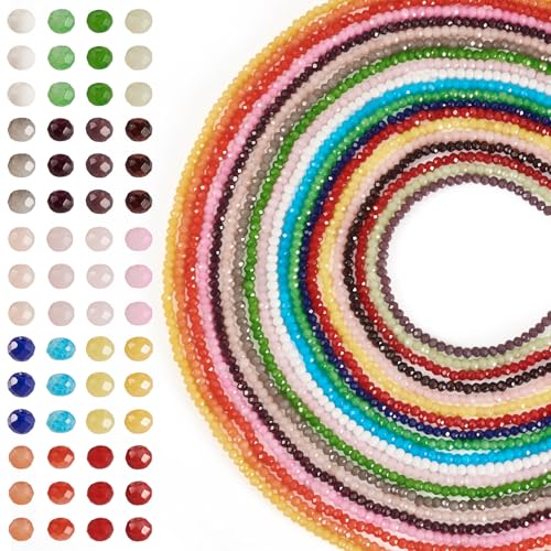 Beadthoven Glas-Kristallperlen, 3 mm, facettierte Rondelle-Imitation, Jade-Glasperlenstränge für Schmuckherstellung, kleine Kristall-Edelstein-Perlen, Abstandshalter für DIY-Armbänder, Halsketten, von BB Beadthoven