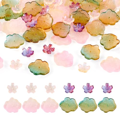 Beadthoven Glasblumen-Perlenkappen, orange-braun, Lotusblatt, Glitzer, Kirschblüte, Abstandhalter, transparente Kristall-Endkappen für Damen, Schmuckherstellung, Ohrringe, Halsketten, 100 Stück von BB Beadthoven
