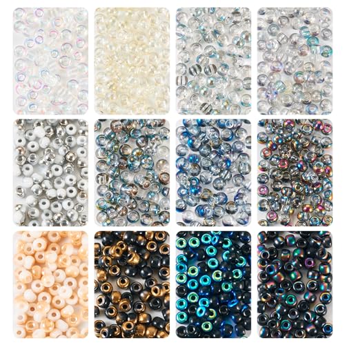 Beadthoven Glasperlen, 120 g, 6/0, 12 Stile, 4 mm, kleine Regenbogen-Rocailles, Großpackung für Stickerei, Armband, Halskette, Schmuckherstellung, 1,4 mm Loch Beadthoven Glasperlen, 120 g, 6/0, 12 Stile, 4 mm, kleine Regenbogen-Rocailles, Großpackung für Stickerei, Armband, Halskette, Schmuckherstellung, 1,4 mm Loch von BB Beadthoven