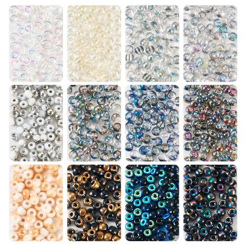 Beadthoven Glasperlen, 120 g, 6/0, 12 Stile, 4 mm, kleine Regenbogen-Rocailles, Großpackung für Stickerei, Armband, Halskette, Schmuckherstellung, 1,4 mm Loch von BB Beadthoven