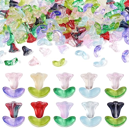 Beadthoven Glasperlen, Blume, Blatt und Glocke, Orchideenperlen, Kristall-Schmuckherstellungs-Set, transparente lose Glasperlen für Halskettenherstellung, 200 Stück von BB Beadthoven