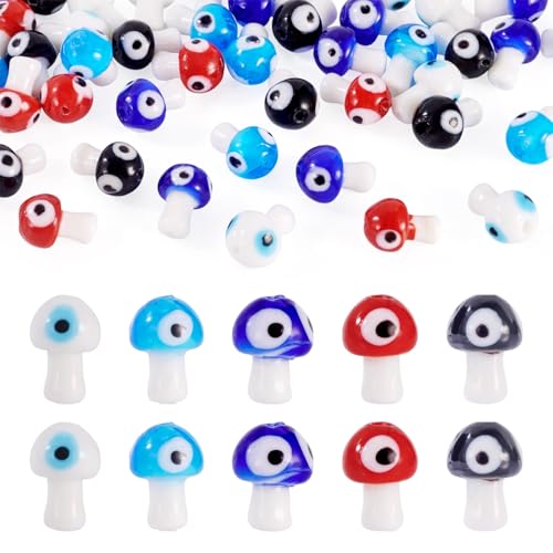 Beadthoven Glasperlen, handgefertigt, böser Blick, Glasperlen, gemischte Kristallglas-Augen-Abstandshalter, Charm, niedliche Pilz-Ornamente, türkische lose Perlen für Armbänder, Ohrringe, Halsketten von BB Beadthoven