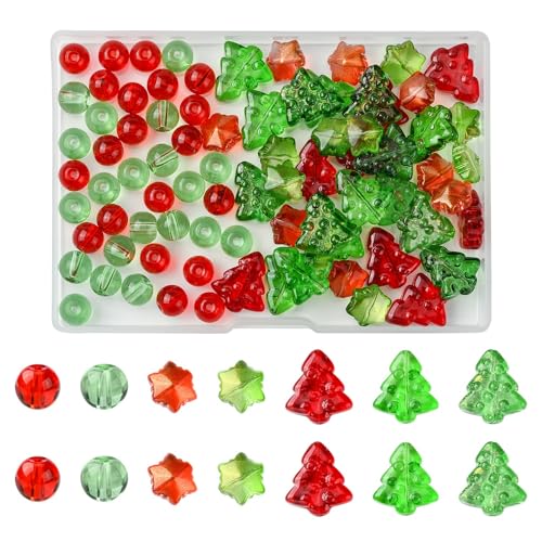 Beadthoven Glasperlen-Set, Weihnachtsbaum, Schneeflocke, Bastelperlen, Rot, Grün, transparent, Glasabstandshalter für Schmuckherstellung, Armbänder, Halsketten, Bastelarbeiten, Ornamente, 80 Stück Beadthoven Glasperlen-Set, Weihnachtsbaum, Schneeflocke, Bastelperlen, Rot, Grün, transparent, Glasabstandshalter für Schmuckherstellung, Armbänder, Halsketten, Bastelarbeiten, Ornamente, 80 Stück von BB Beadthoven