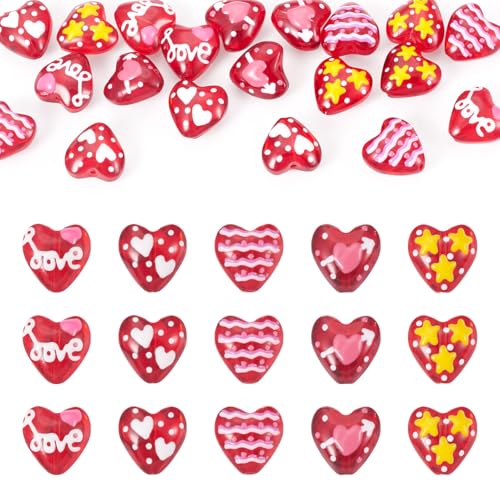 Beadthoven Glasperlen in Herzform, Emaille-Perlen, 5 Stile, handgezeichnete Liebesglas-Emaille-Perlen für Valentinstag, DIY, Ohrringe, Halsketten, Armbänder, Schmuck, Basteln, 20 Stück von BB Beadthoven