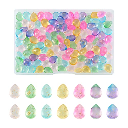 BB Beadthoven Beadthoven Glasperlen in Tropfenform, transparent, sprühlackiert, gefrostete Oberseite, gebohrte Glasperlen mit Glitzerpulver für selbstgemachte Halsketten, Armbänder, Schmuckherstellung von BB Beadthoven