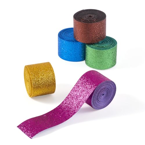 Beadthoven Glitzerband, 22,7 m, 5 Farben, 4,8 cm breit, glitzernd, metallisch, dekoratives Geschenkband für Weihnachten, Urlaub, Zuhause, Kranz, Hochzeit, Blumendekoration Beadthoven Glitzerband, 22,7 m, 5 Farben, 4,8 cm breit, glitzernd, metallisch, dekoratives Geschenkband für Weihnachten, Urlaub, Zuhause, Kranz, Hochzeit, Blumendekoration von BB Beadthoven