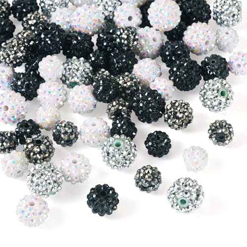 Beadthoven Glitzernde Discokugelperlen aus Kunstharz, Strass, für Stifte, 12 mm, 14 mm, 16 mm, 72 Stück, glitzernde Discokugelperlen, Acryl, klobige Kaugummi-Perlen für DIY-Schmuckherstellung von BB Beadthoven