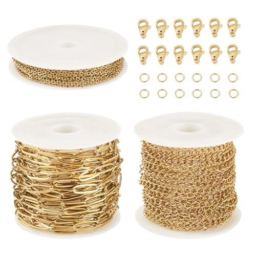 Beadthoven Goldene 304 Edelstahl-Ketten, 4 mm Büroklammerketten, 2 mm Kabelgliederkette, 3 mm gedrehte Panzerkette mit Karabinerverschlüssen, Biegeringe für Schmuckherstellung, Halsketten Beadthoven Goldene 304 Edelstahl-Ketten, 4 mm Büroklammerketten, 2 mm Kabelgliederkette, 3 mm gedrehte Panzerkette mit Karabinerverschlüssen, Biegeringe für Schmuckherstellung, Halsketten von BB Beadthoven