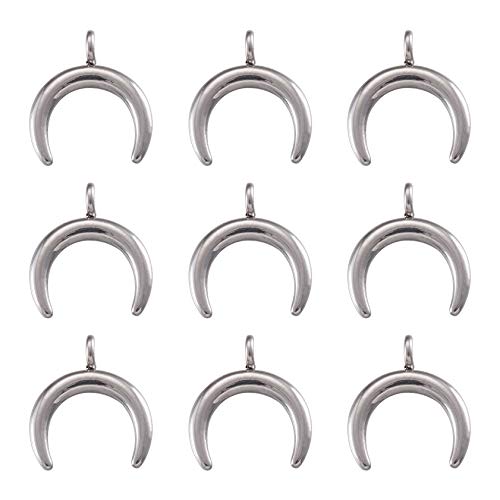 Beadthoven Metall-Halbmond-Charms, 304 Edelstahl, Doppelhorn, baumelnde Charms, glatte Halskette, Anhänger für DIY-Schmuckherstellung, Edelstahl, Edelstahl von BB Beadthoven