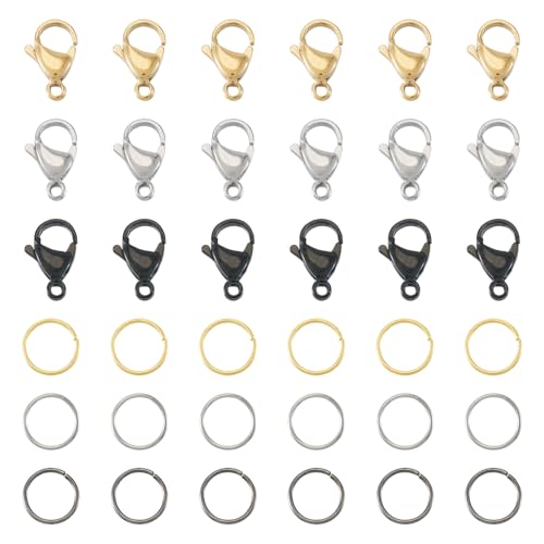 Beadthoven Karabinerverschlüsse aus 304 Edelstahl, 3 Farben, Metall-Karabinerverschlüsse mit 60 Stück 10 mm offenen Binderingen für Bastelarbeiten, Schmuckherstellung, 60 Stück Beadthoven Karabinerverschlüsse aus 304 Edelstahl, 3 Farben, Metall-Karabinerverschlüsse mit 60 Stück 10 mm offenen Binderingen für Bastelarbeiten, Schmuckherstellung, 60 Stück von BB Beadthoven
