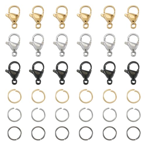 Beadthoven Karabinerverschlüsse aus 304 Edelstahl, 3 Farben, Metall-Karabinerverschlüsse mit 60 Stück 7 mm offenen Binderingen für Bastelarbeiten, Schmuckherstellung, 60 Stück Beadthoven Karabinerverschlüsse aus 304 Edelstahl, 3 Farben, Metall-Karabinerverschlüsse mit 60 Stück 7 mm offenen Binderingen für Bastelarbeiten, Schmuckherstellung, 60 Stück von BB Beadthoven