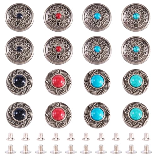 Beadthoven Knöpfe mit Schraubverschluss, Legierung, Gravur, dekorative Knöpfe, Türkis, rund, Retro-Schraubnieten, Vintage, dekorative Schnalle für Geldbörse, Taschen, Lederhandwerk, 16 Stück Beadthoven Knöpfe mit Schraubverschluss, Legierung, Gravur, dekorative Knöpfe, Türkis, rund, Retro-Schraubnieten, Vintage, dekorative Schnalle für Geldbörse, Taschen, Lederhandwerk, 16 Stück von BB Beadthoven